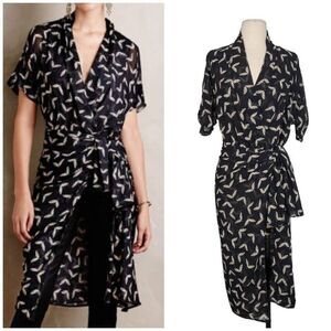 Rare Byron Lars Beuty Mark‎ Black Chiffon Fairy Tunic Top Sz 4 Button Tie Front